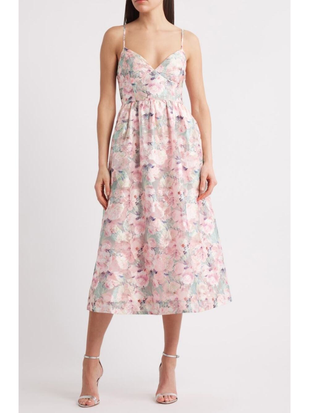 #134 MSRP $118 NWT LULUS CAPTIVATING DARLING FLORAL BOW MIDI W/ POCKETS ♡SIZE L♡